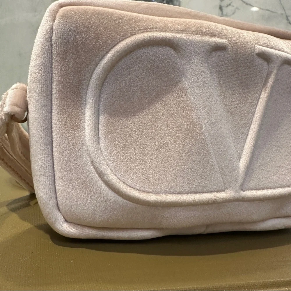 Valentino | VLogo | Velvet Zip Pouch Wristlet Blush Nude GWP